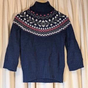 90s B.U.M. Equipment Navy Blue Fair Isle Women's Size M Turtleneck Sweater